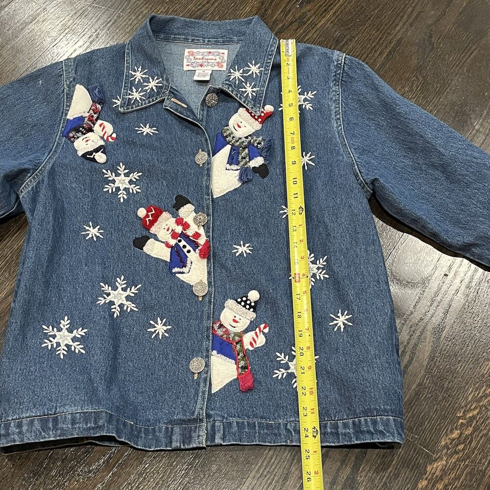 Vintage Tantrums Denim Jacket Womens Medium Embroidered Christmas Snowman Granny - Picture 8 of 9